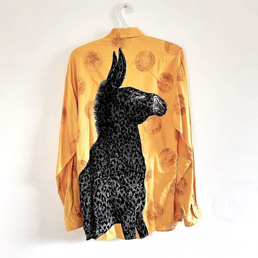 Vintage Moschino Cheap and Chic yellow Shirt with Black Pattern barocco 90’s